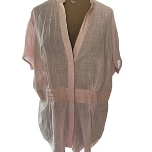 Semi-sheer‎ pink top dressy cotton button up elegant pleats 1x romantic fairy